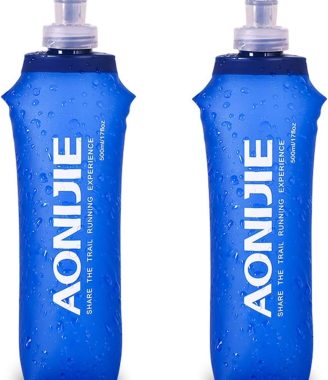 AONIJIE 2 Pack Soft Water Bottle, TPU Collapsible Flask Foldable Bottles for Hydration Pack, BPA-Free, for Running Hiking Cycling Climbing (2 Pcs - 500ml)
