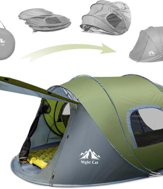 Night Cat Pop-up Camping Tent: 2 Person Tent Waterproof Instant Easy Setup Family Tent